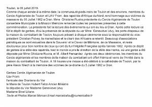 2019 07 05 TOULON HOMMAGE A NOS DISPARUS ET MORTS DU 5 07 1962 A ORAN